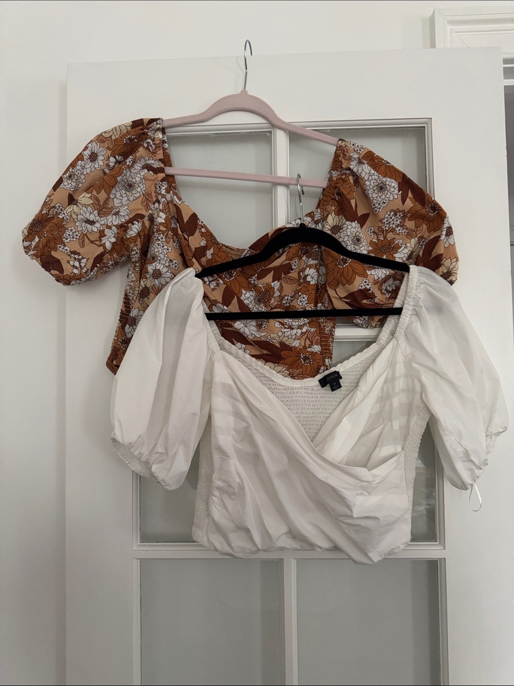 J. Crew White Puff Sleeve Wrap Crop Top